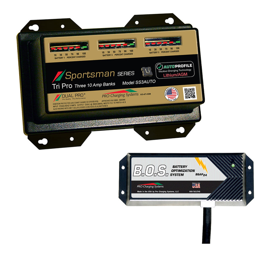 Dual Pro SS3 Auto 3 Bank Battery Charger w2 Bank BOS SS3AUTOBOS12V2