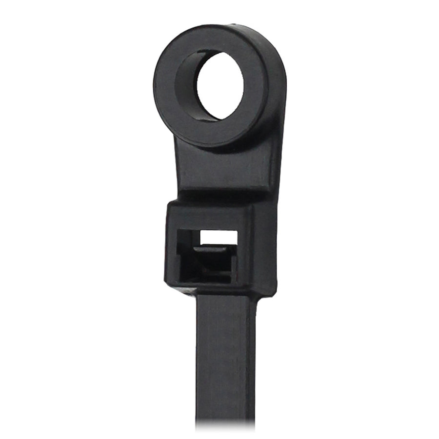 Pacer 8 Cable Tie wMounting Ring  Black  50lb Tensile Strength  2 Bundle Diameter  100 Piece Bag CTMR2S100BK