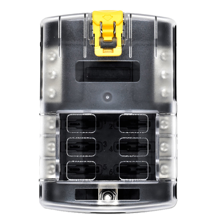 Bluewater 6 Position Fuse Block ATC wYellow Slide 32003003006