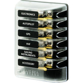 Blue Sea 5018 ST Glass Fuse Block wout Negative Bus  6 Circuit 5018