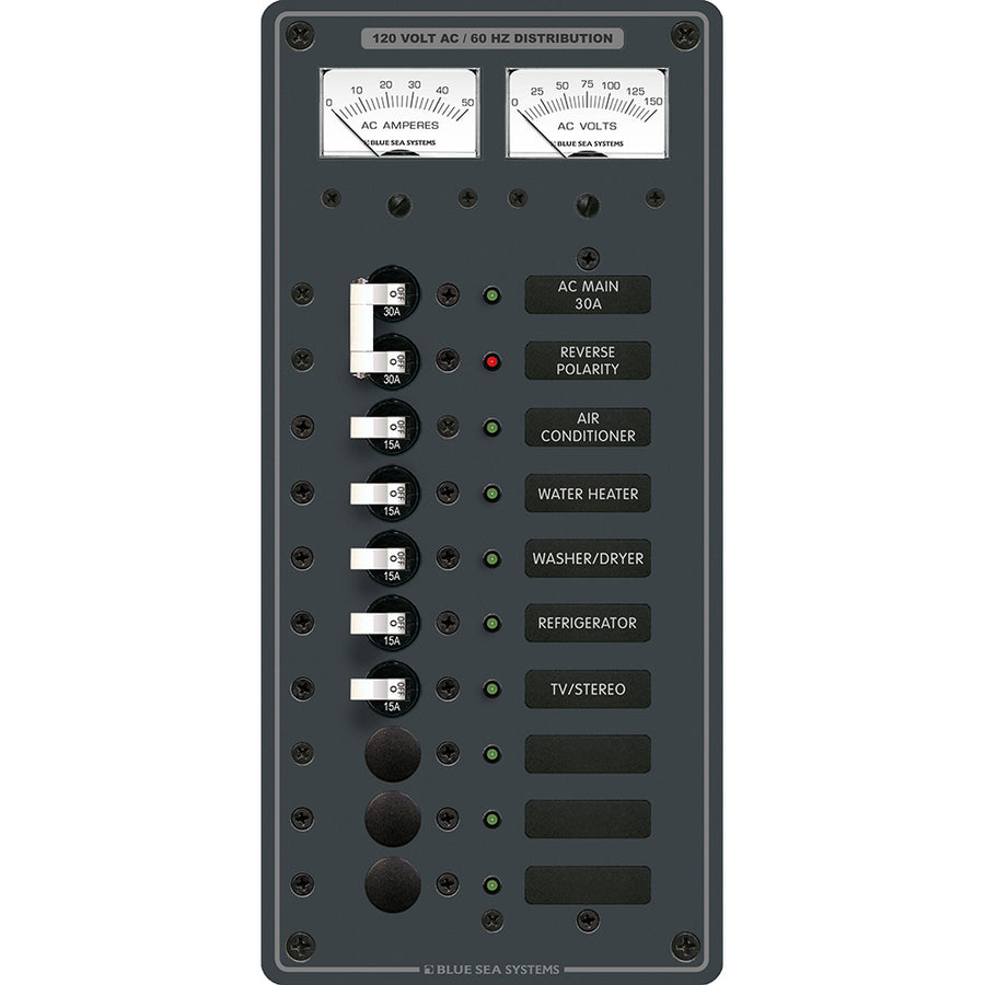 Blue Sea 8074 AC Main 8 Positions Toggle Circuit Breaker Panel  White Switches 8074