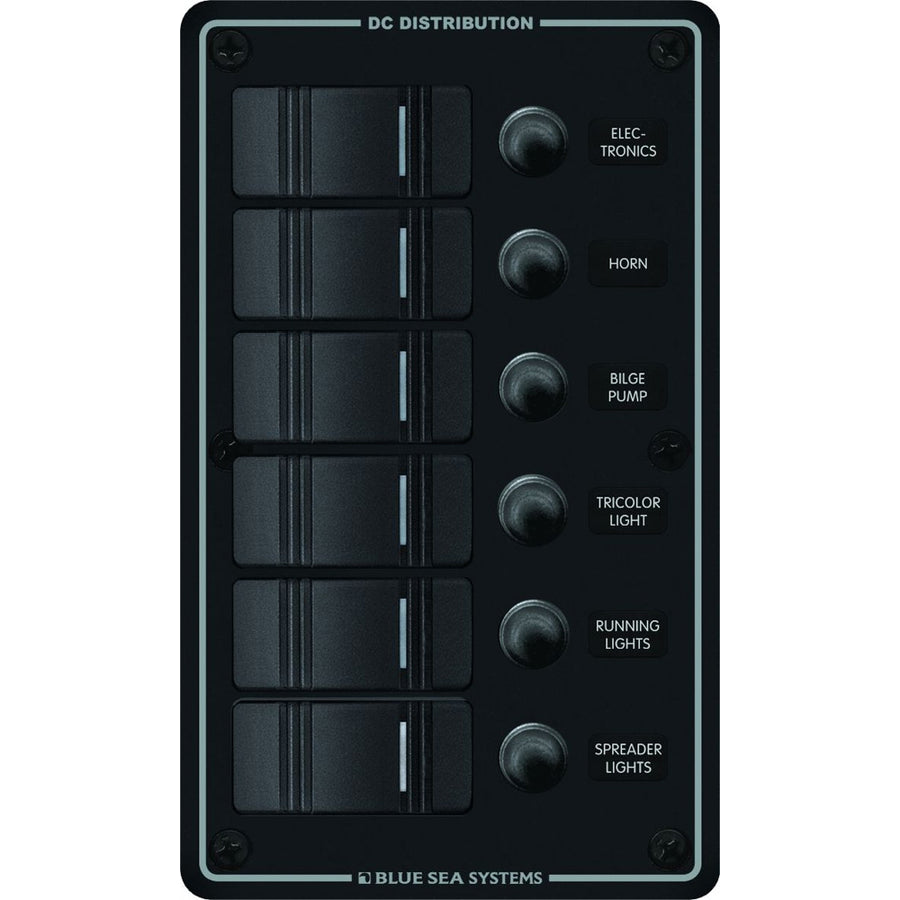 Blue Sea 8373 Water Resistant 6 Position  Black  Vertical Mount Panel 8373