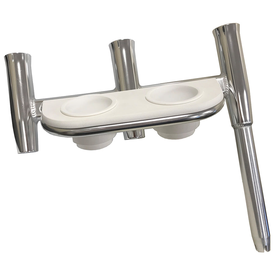 Tigress Offset Triple Rod Holder wCup Holders  Port Side  Polished Aluminum 88148