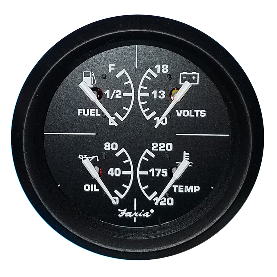 Faria Euro Black 4 Multifunction Gauge  VoltFuelOilWater Temperature 32851