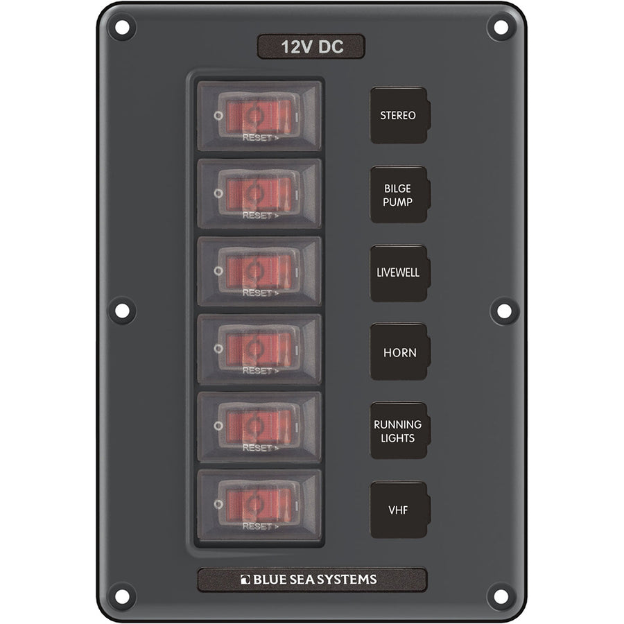 Blue Sea 4322 Circuit Breaker Switch Panel 6 Position  Gray 4322