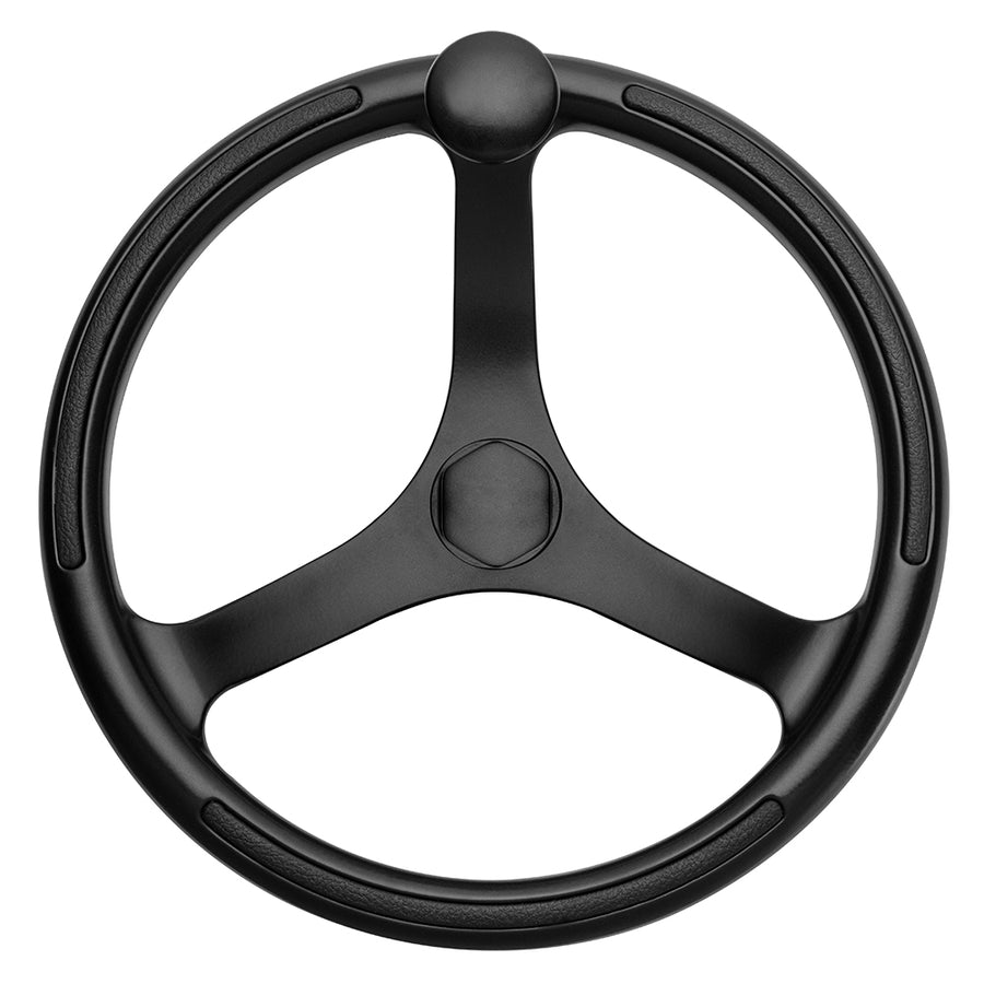 Schmitt Marine Primus Wheel 135 Black 34 Tapered Shaft wKnob Finger Grips  Black Powder Coat 742132BFGK