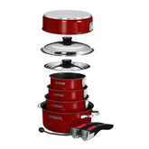 Magma Nestable 10 Piece Induction NonStick Enamel Finish Cookware Set  Magma Red A10366MR2IN
