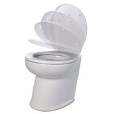 Jabsco Deluxe Flush 17 Angled Back 12V Raw Water Electric Marine Toilet wRemote Rinse Pump  Soft Close Lid 582203012