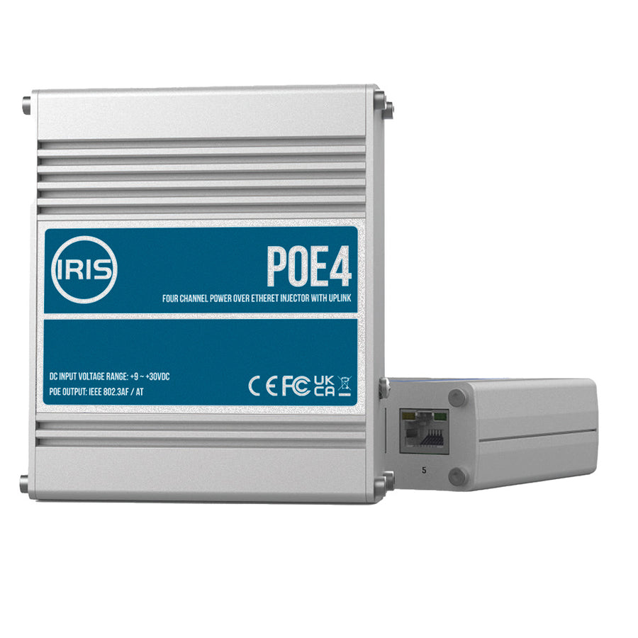Iris Four Channel Uplink Power Over Ethernet Switch  IEEE8023af  3at Compliant  930VDC Input  48VDC Output POE4V2